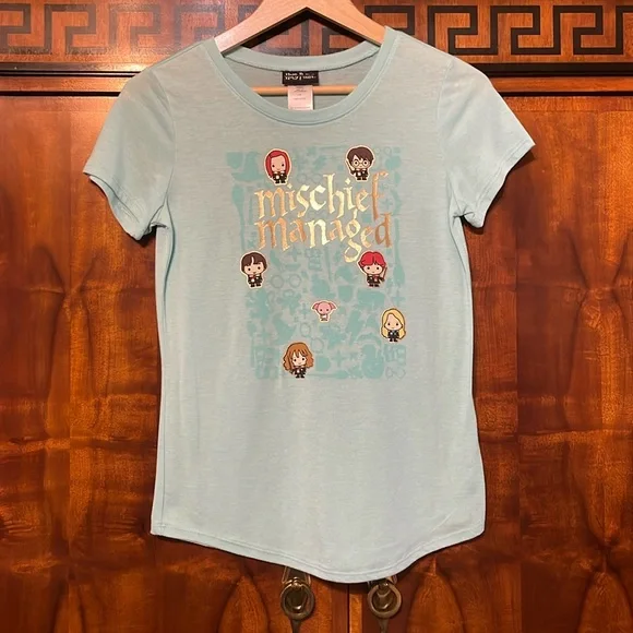 Harry Potter girls short sleeve tee junior size L/XL good condition light blue - Picture 3 of 12
